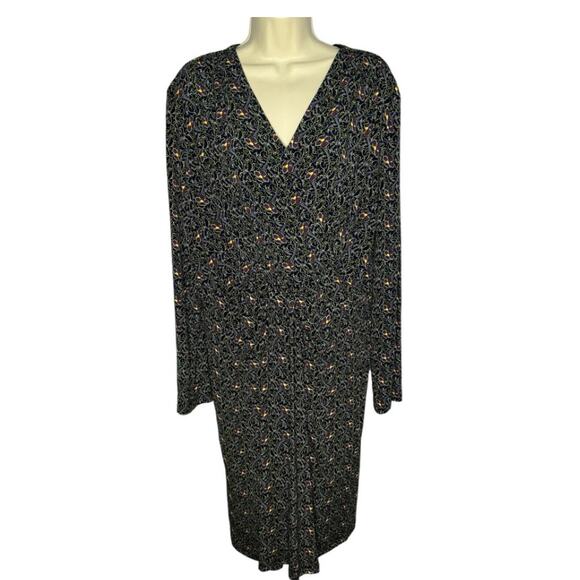 Brooks Brothers Violette-Print Navy Surplice Jersey Faux Wrap Jersey Dress XL - Picture 2 of 14